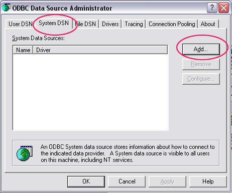 Add ODBC item