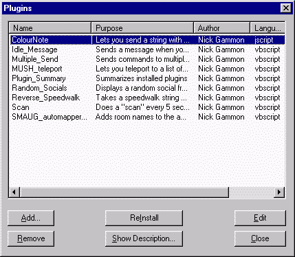 Plugins dialog